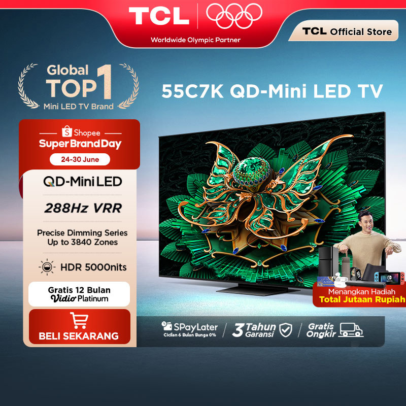 TCL 4K QD-Mini LED TV 55 Inch C7K - up to 2048 Dimming Zone - 3000 Nits - 144Hz - Google Assistant/G