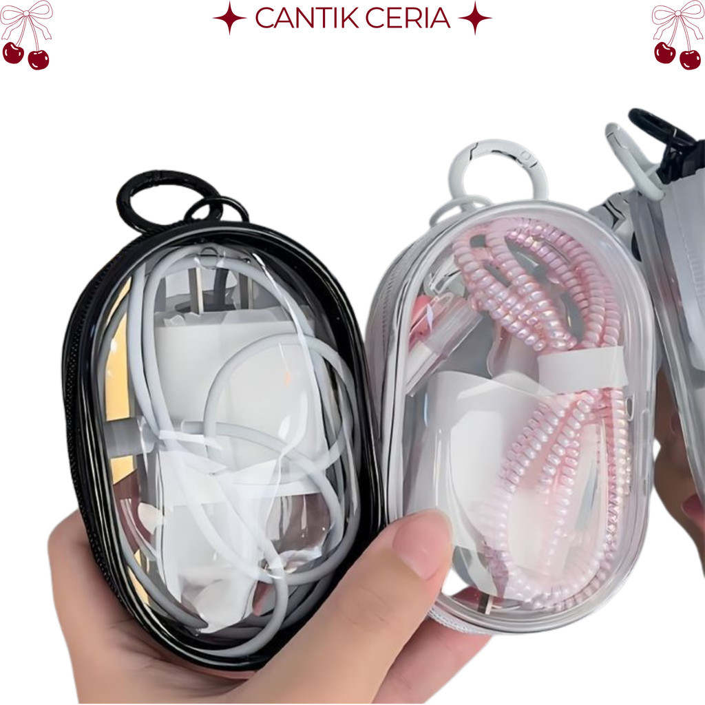 CC Penyimpanan Kabel Data Bening Gantungan Tas Boneka Oval H1061