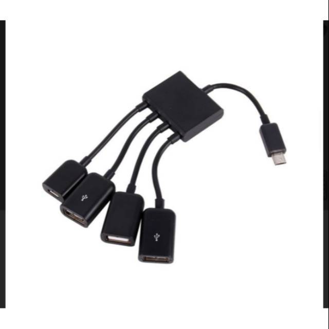 Xon flashdisk micro USB otg hub kabel cabang 4 in 1 data cable charger power adapter game android