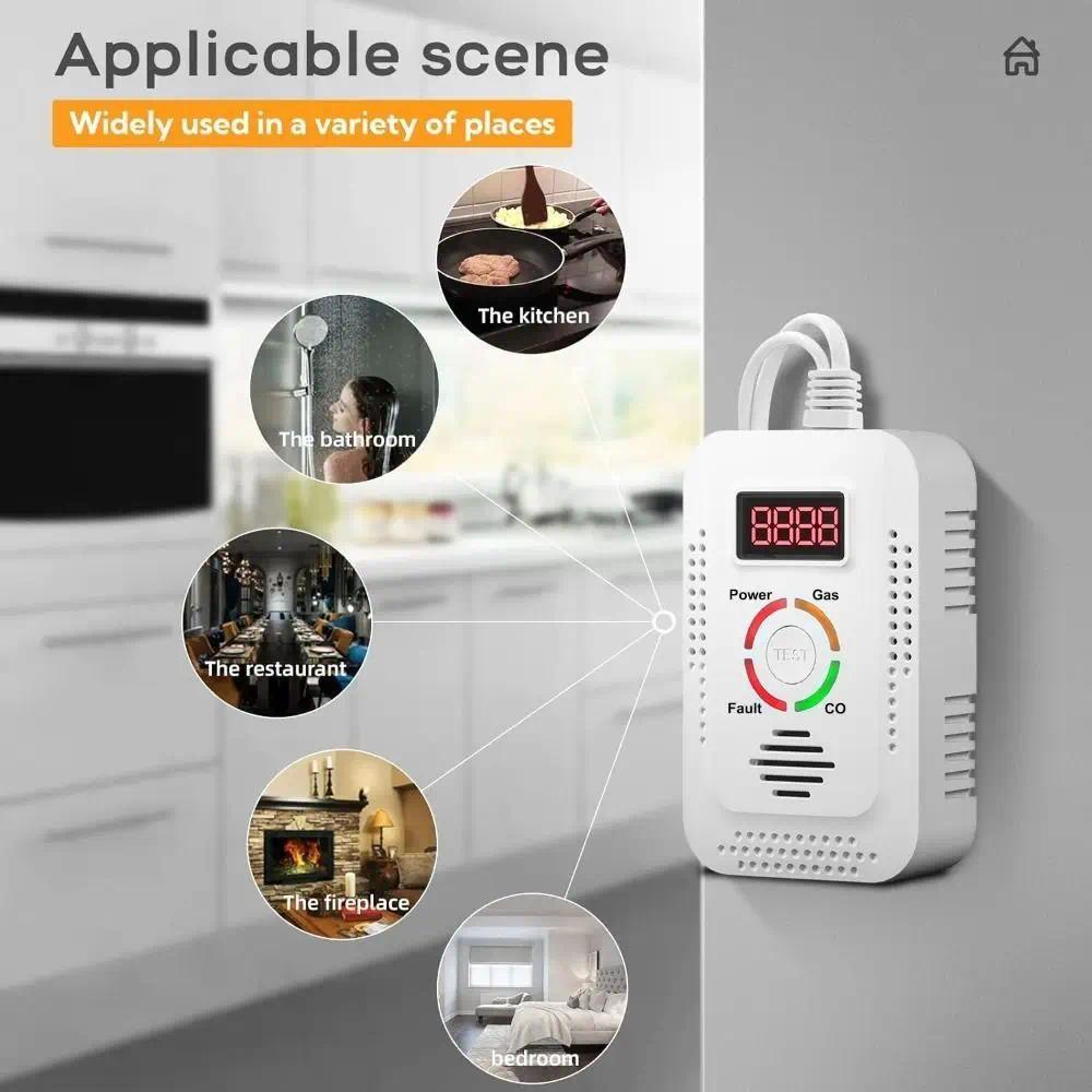 Environmental Sensors Gas Detection System LCD splay Temperature Humity Sensors Gas Alarm US EU Plug