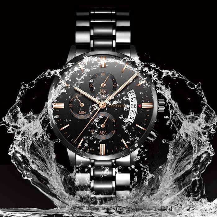 Jam Tangan Pria VAVA VOOM 100% Original Kronograf  214 hadiah watches - Hitam Emas Terlaris