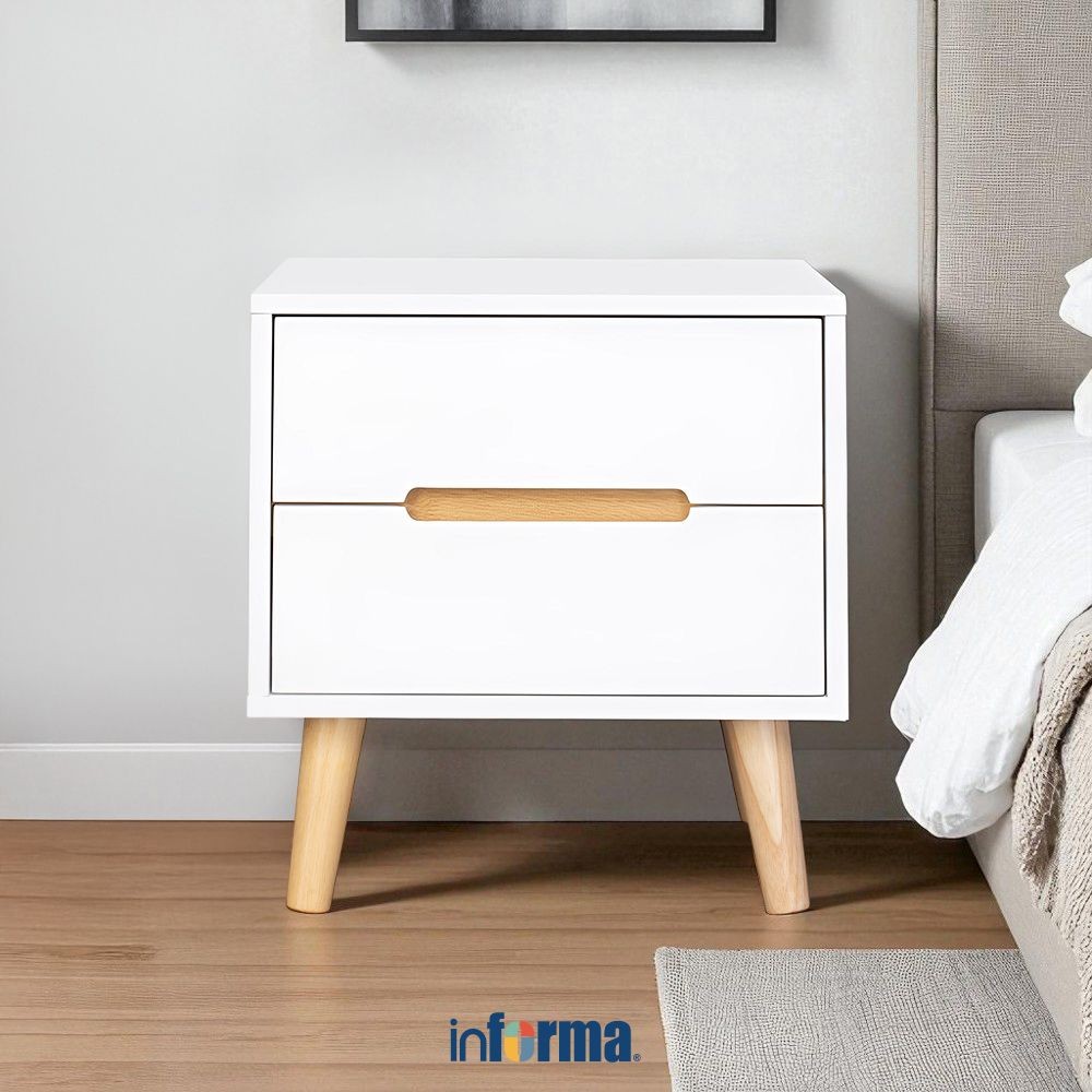 Informa Fabio Nakas - Putih Oak Bedside Table Meja Nightstand Furnitur Kamar Laci Mebel Kamar Lemari