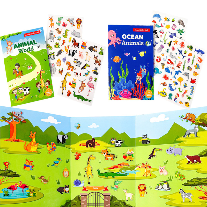 

New Sticker Book Focus Potential Development Reusable Stickers Cartoon Animal Enlightenment Baby Early Education Book For Kids
