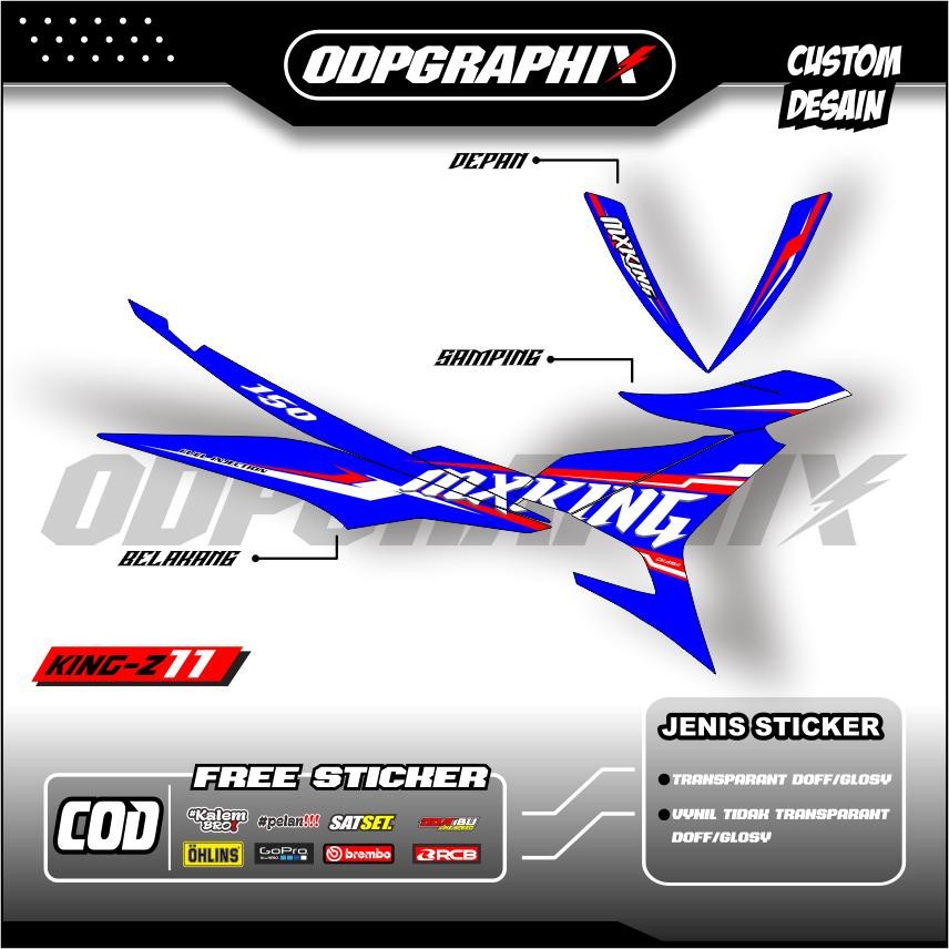 Striping MX KING 150 Thailand Style -Sticker Transparan Maxdecal Motif Warna Merah Biru Putih UV Pre