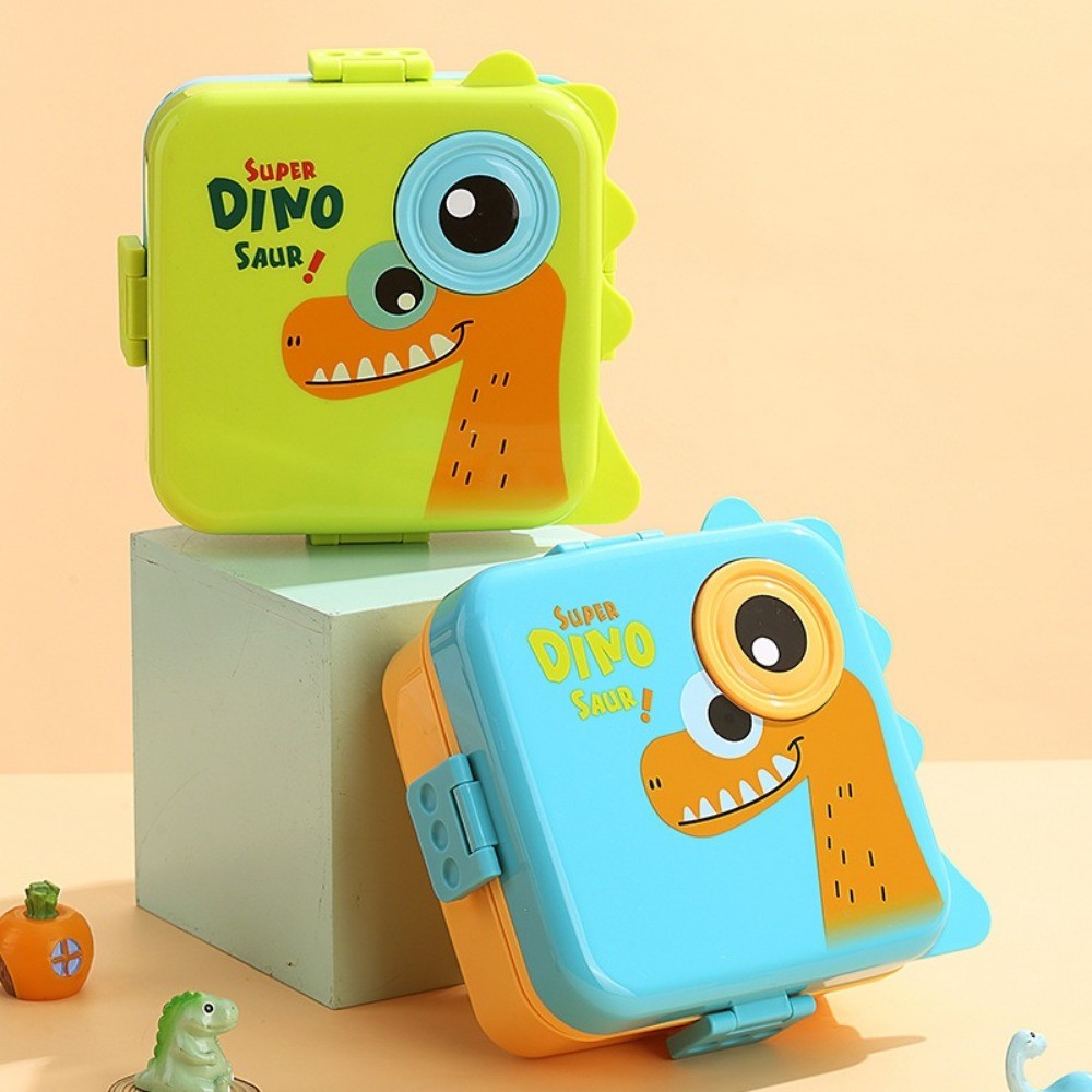 1660ml Dinosaur Lunch Box Sealed Plastic Bento Box Double Layer Cartoon Microwave Lunch Box For Kids