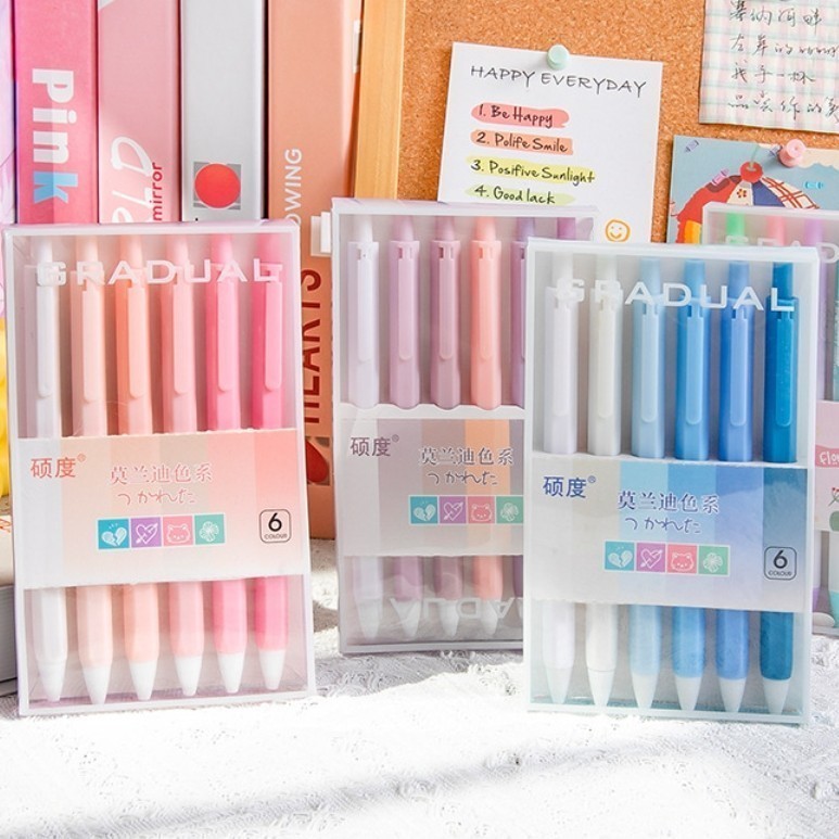 

-JOJU- PULPEN MEKANIK ISI 6 PCS MOTIF WARNA PASTEL GRADUAL TINTA HITAM AESTHETIC