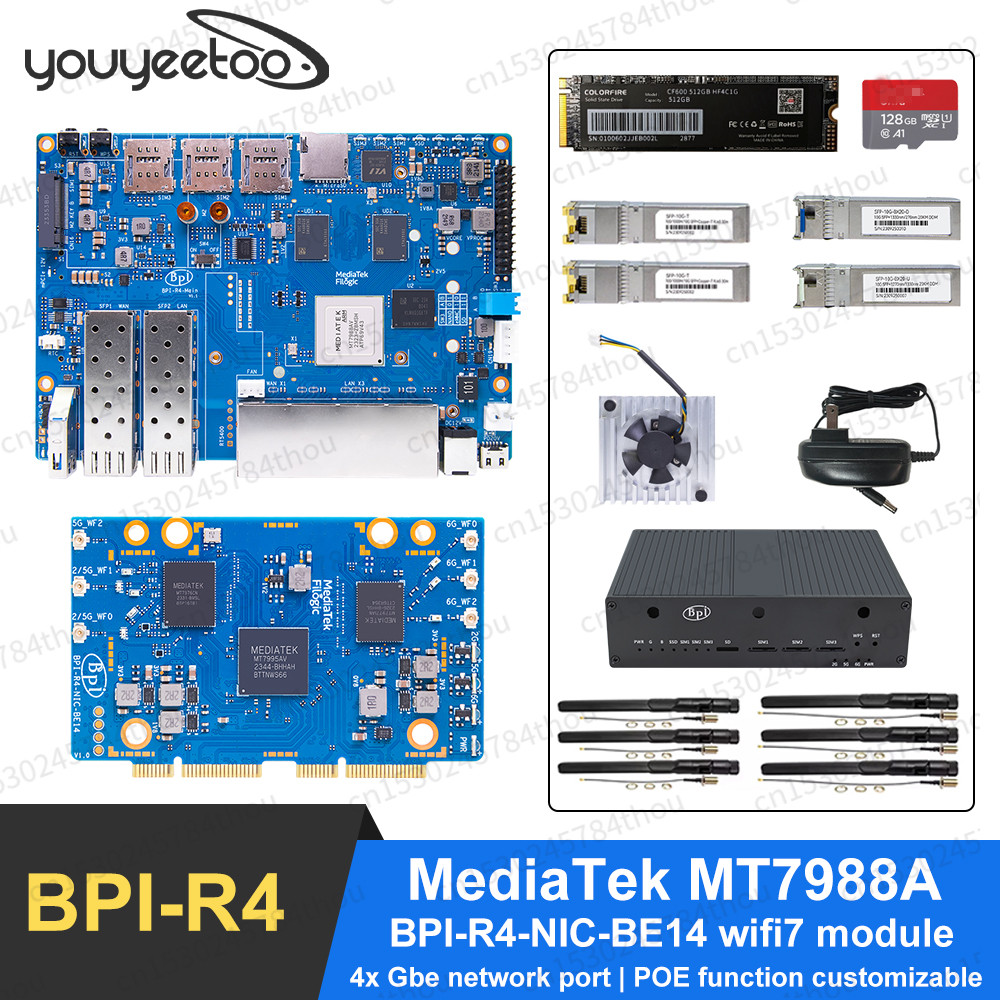Banana Pi BPI-R4 WiFi 7 Router board MediaTek MT7988A Filogic 880 4-core ARM Corex-A73 WiFi7 iPA NIC