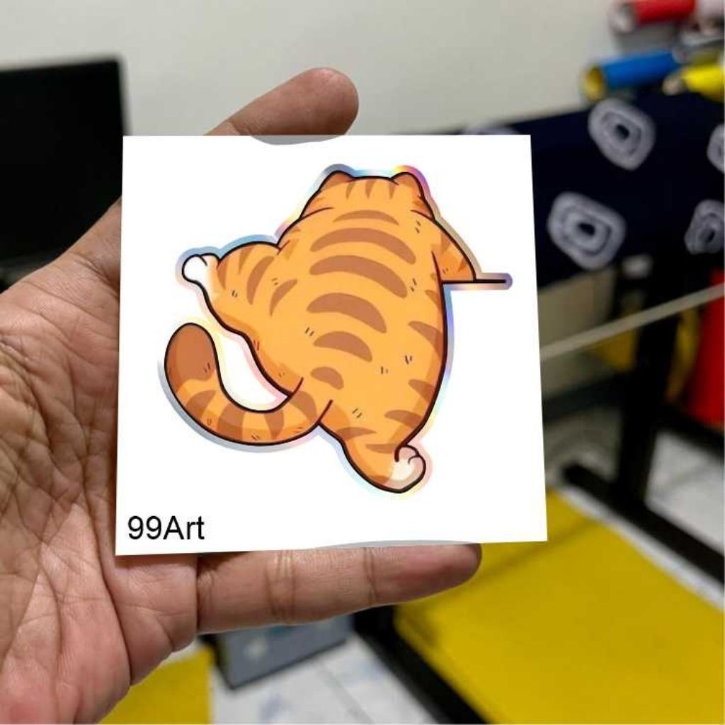 

Stiker Kucing Lucu, Si Oren Lucu, Kucing, Stiker Reflektive Nyala Dan Hologram