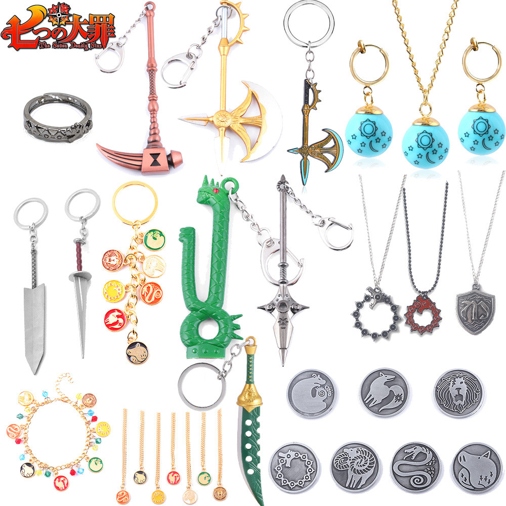 Seven Anime Deadly Sins Keychain Necklace HawkMeliodas Brooch Bracelet Axe Knife Pendant Keyring for