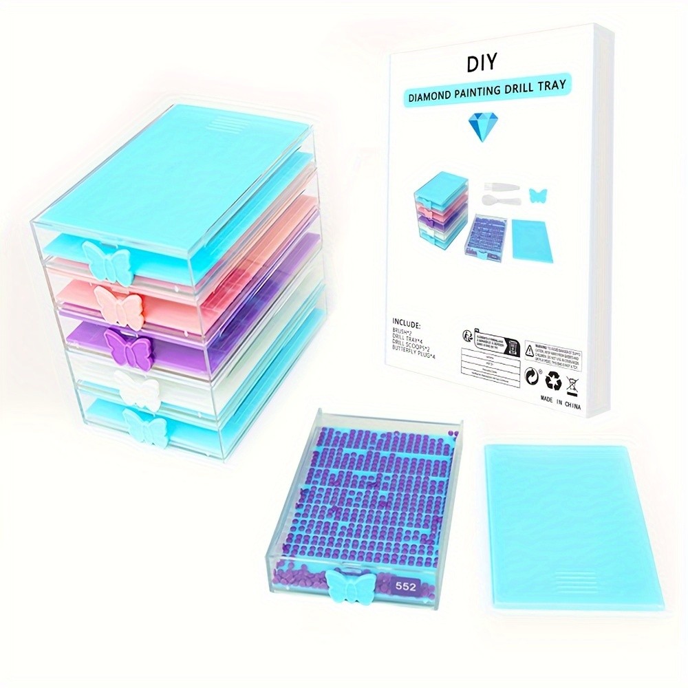 

4pcs/Box amond Painting Tool Tray Kits Drill Box ving sc amond Moasic Art Beang Plates Cross Stitch Storge