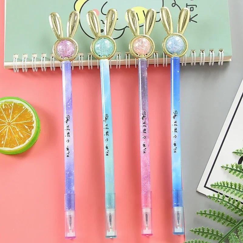 

50PCS Cute crystal rabbit gold-plated cap removing pen Creative stationery Student neutral pen Interesting office water-based
