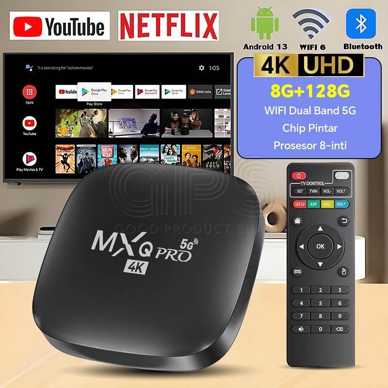 MXQ Pro Set Top Box Dual Band 2.4G+5G Internet Smart TV Free 3000+aplikasi  Wifi6 8GB + 128GB Smart 