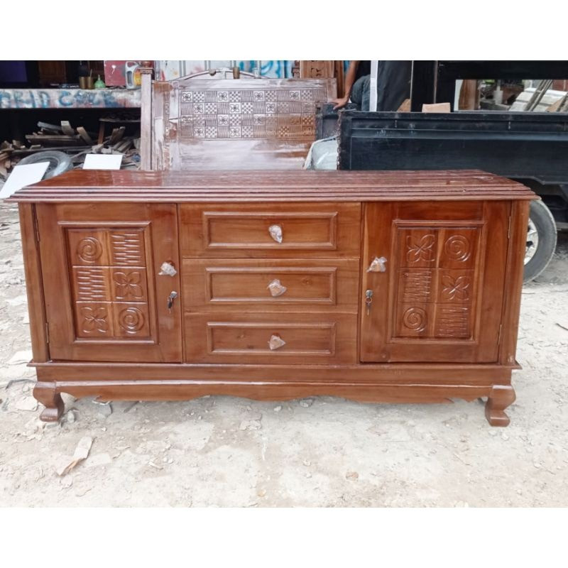 Bufet Tv Pendek Lemari Tv Meja Tv Diswar Tv Kayu jati/trinityjayafurniture