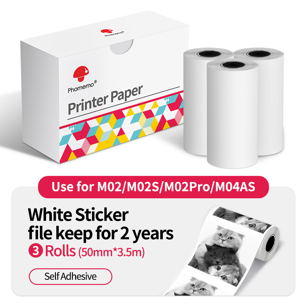 

Thermal Paper Original Phomemo Sticker 3 Rolls fit M02 M02S M02 Pro Thermal Printer Mini Thermal Photo Sticker