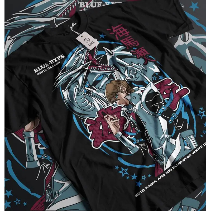 gaya jalanan Kemeja Seto Kaiba Mata Biru Naga Putih Anime Tshirt Yu Gi Oh Tee YuGiOh T-Shirt Gaya Y2