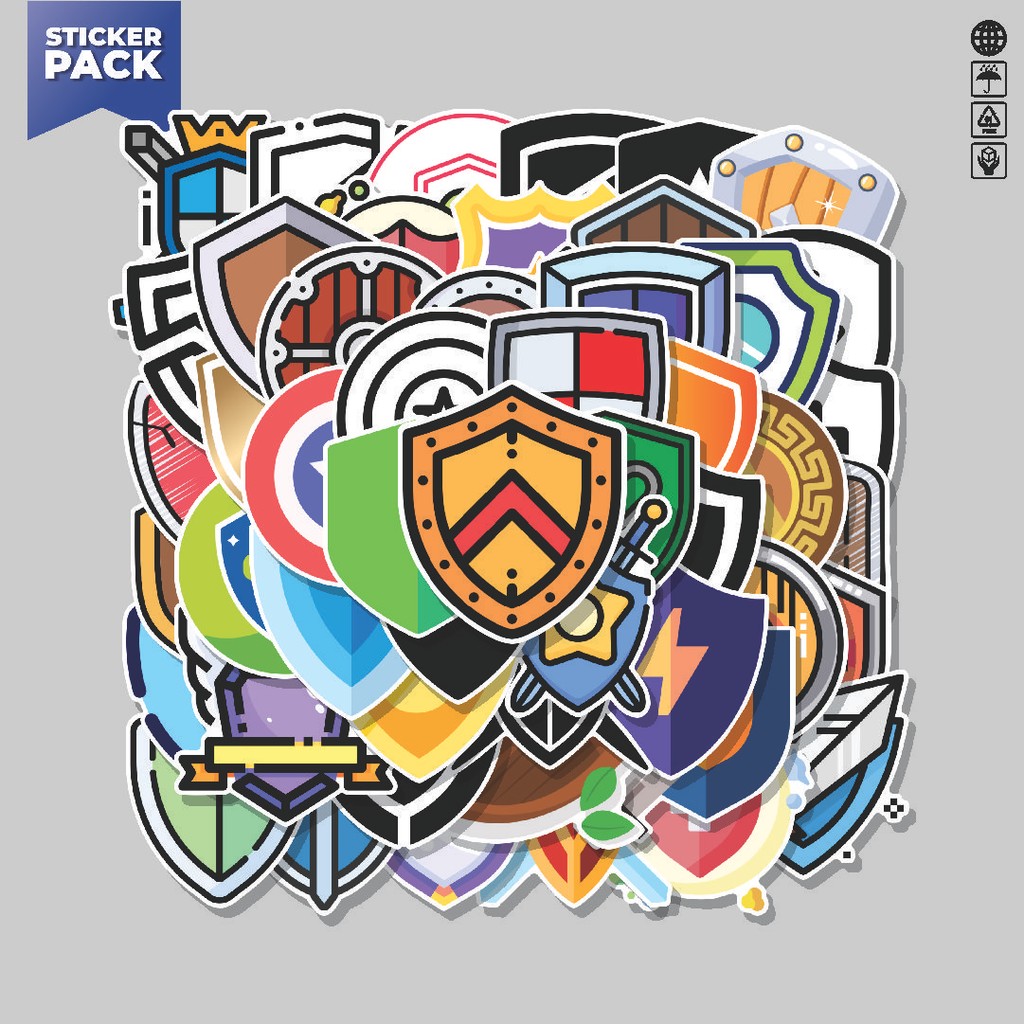 

[100PCS]Stiker Pack Stiker Perisai [Shield] Aesthetic Vinyl Anti Air Dekorasi Sticker Laptop Buku Journal Koper Helm Casing HP Gitar Helm Skateboard