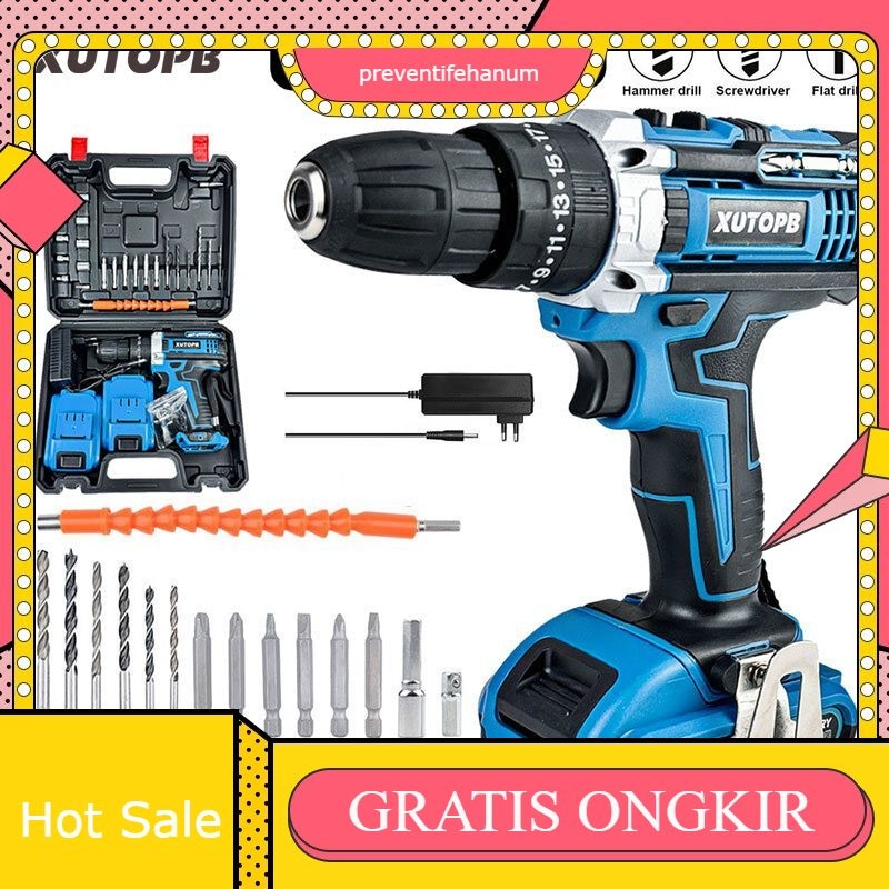 MAKITA 88vf Mesin bor 2baterai cas 10mm bor listrik murah bor tangan baterai besi tembok Beton kayu 