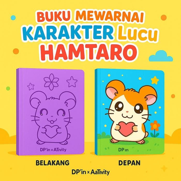 Buku Gambar Mewarnai  HAMTARO  Anak Karakter Lucu  – Edukasi & Hiburan Kreatif | Buku Aktivitas Bela