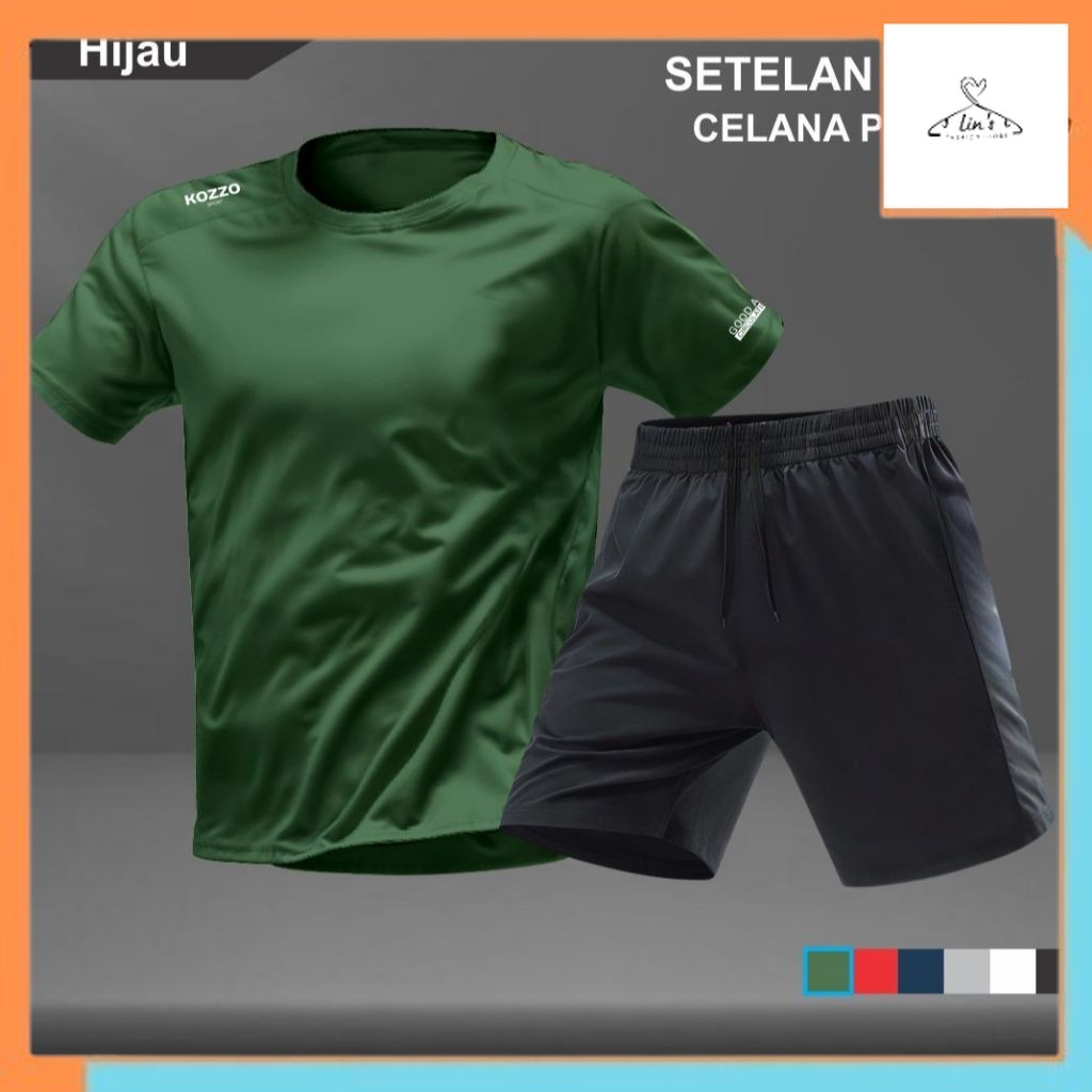 Outfit olahraga Baju Olahraga Setelan Pria Kozzo Set Kaos Dry Fit dan Celana Pendek Lari Nyaman Tanp