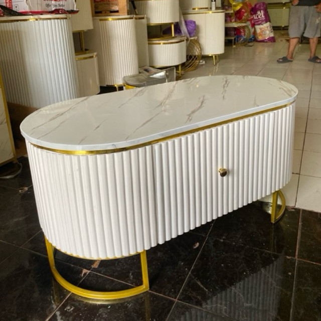 Meja Tamu Oval Minimalis Meja Besi Estetik Modern