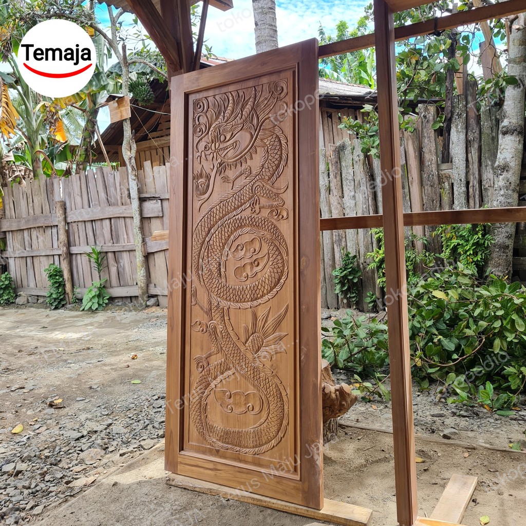 Pintu Rumah Kayu Jati Asli Ukiran Naga Bisa Custom