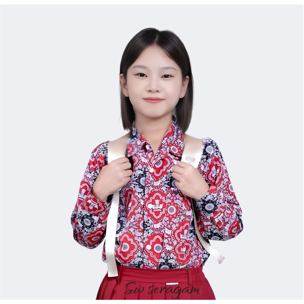 Batik Sekolah Sd Negeri kelas 1- 6 Motif merah tunas harapan baju seragam sekolah kemeja anak laki l