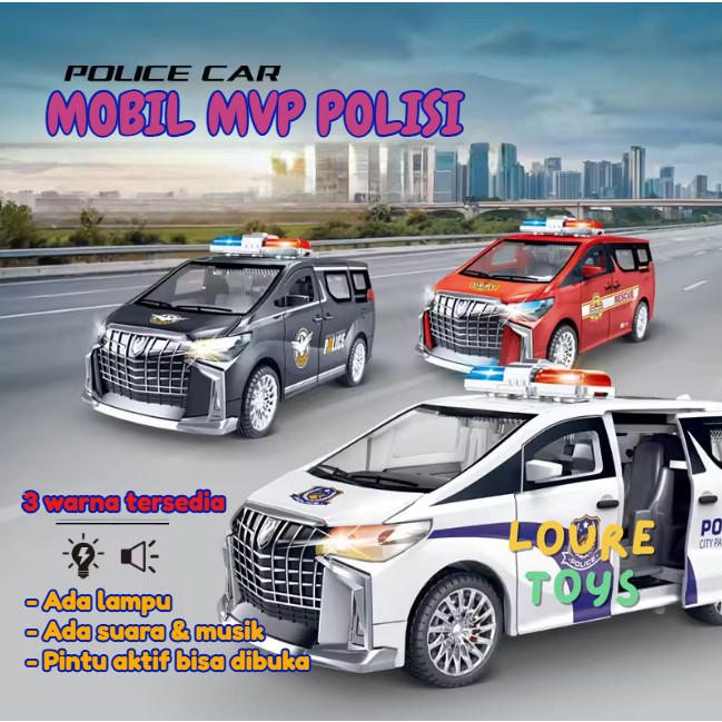 Mainan Diecast Mobil Polisi 6 pintu bisa dibuka, lampu menyala dan ada musik