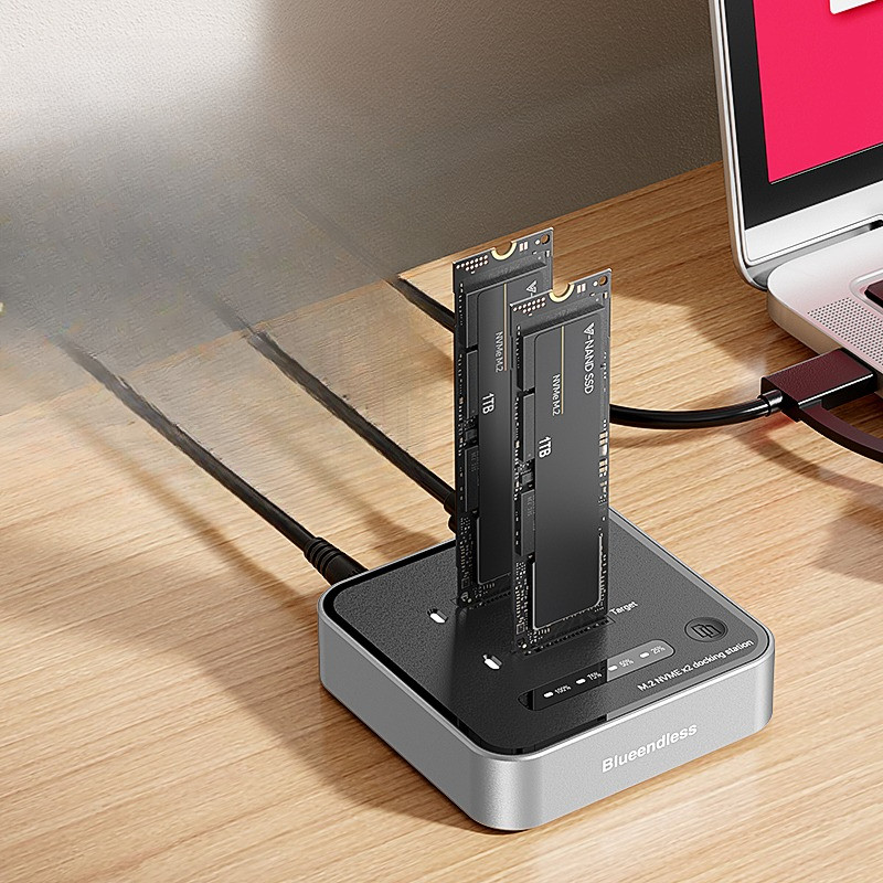 Blueendless Dual-Bay M.2 NVME SSD Clone M.2 NVme SSD reader 20Gbps USB3.2 Type C OFFline Clone Dupli