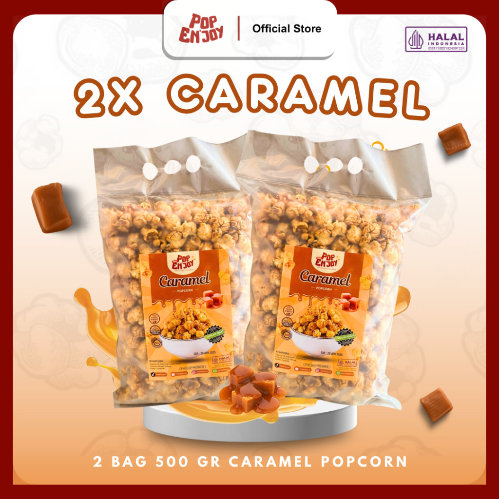 

BITEFUL [BUNDLE 2] CARAMEL POPCORN 1 KG - PopENjoy (2x500gr) / Camilan Manis Crispy Popkorn Jagung Sehat Premium