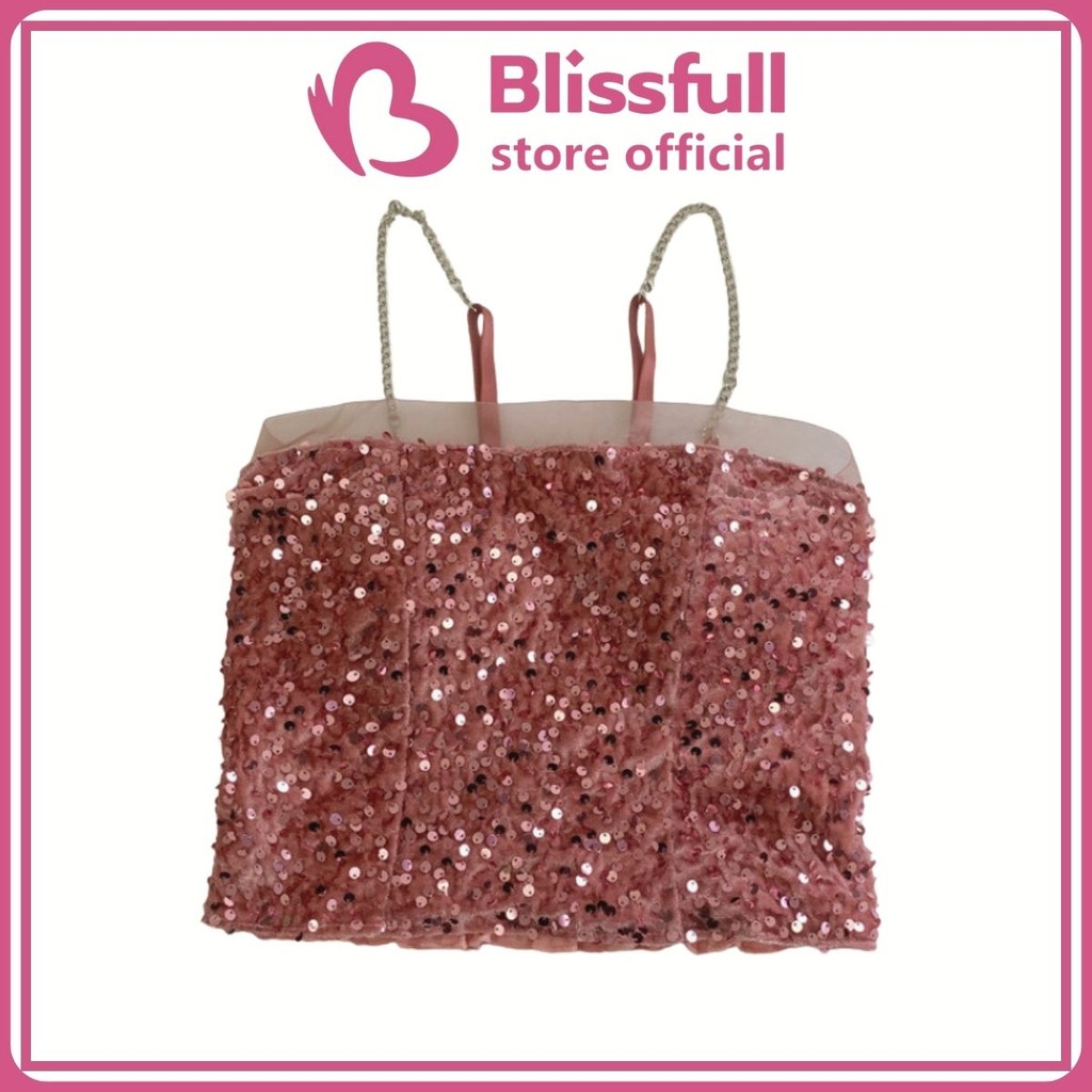 Blissfull - Tanktop Manik Sequin Blink Elegant Untuk Pesta Model Crop Bahan Nyaman