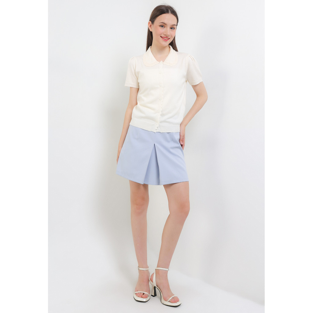 C/S S/S PETER PAN COLLAR KNIT BLOUSE W/ SCALLOP EDGE ATASAN B0O140