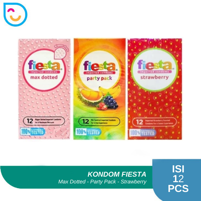 Kondom Fiesta Isi 12 Sachet / Max Dotted / Party Pack / Strawberry / Kondom Bergerigi / Kondom Rasa 