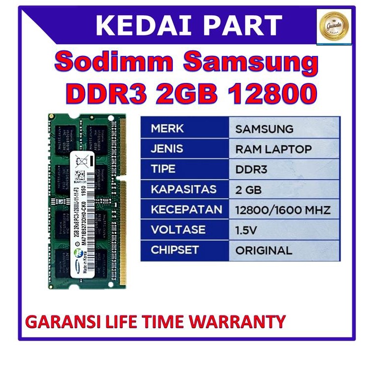 RAM SAMSUNG SODIMM DDR3 2GB PC12800 1.5V RAM LAPTOP SODIMM - Samsung