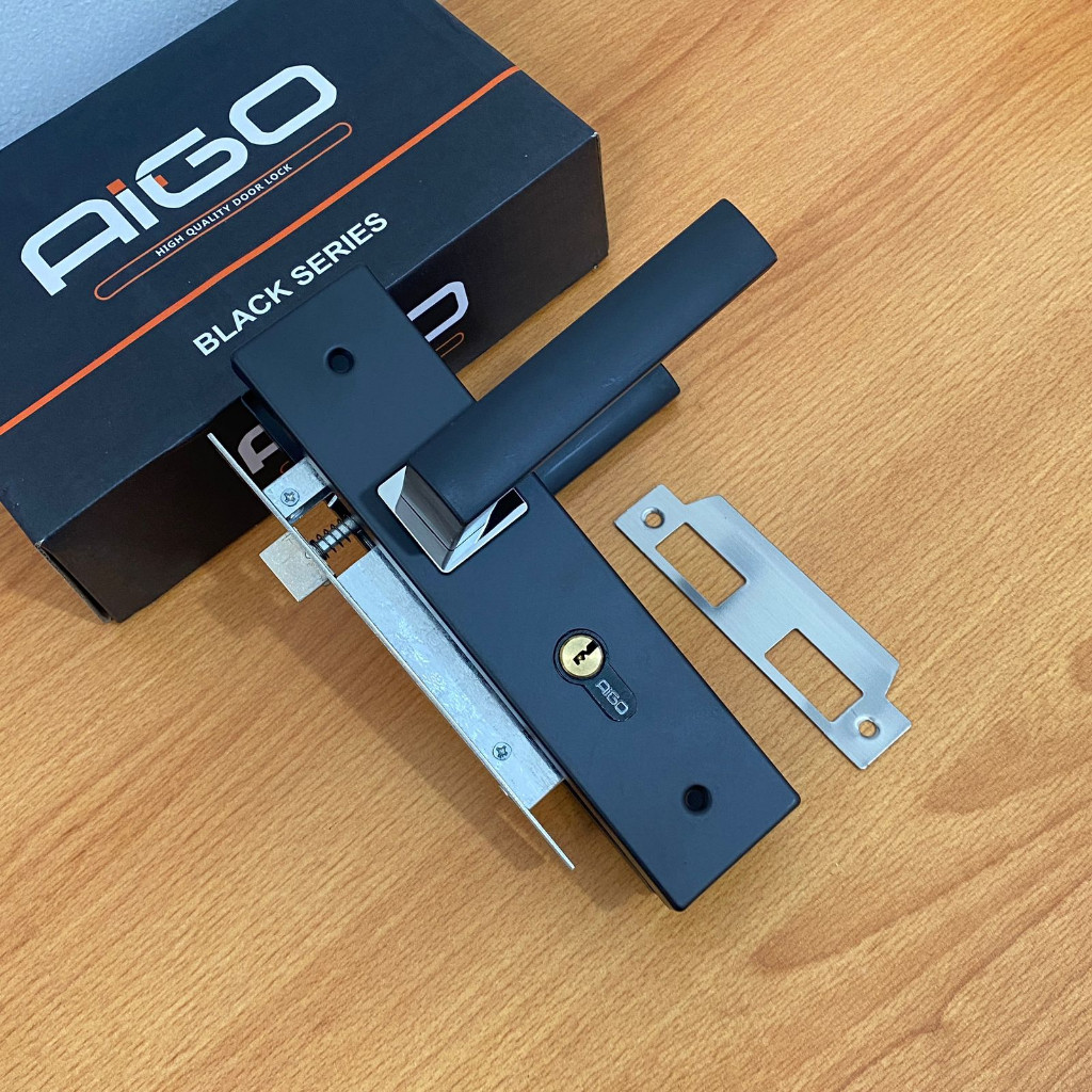 GAGANG PINTU RUMAH 20CM FULL KOTAK HITAM DOFF / KUNCI PINTU RUMAH BLACK DOFF MINIMALIS