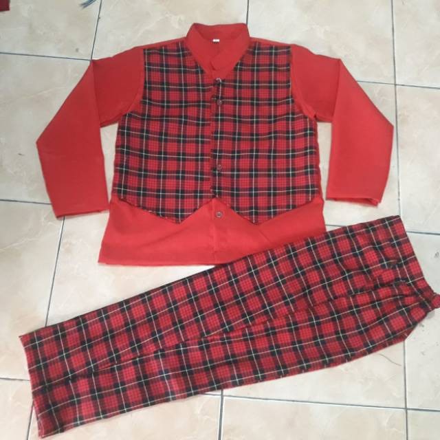 ALIBAXSTORE Seragam Kotak Merah TK lucu keren