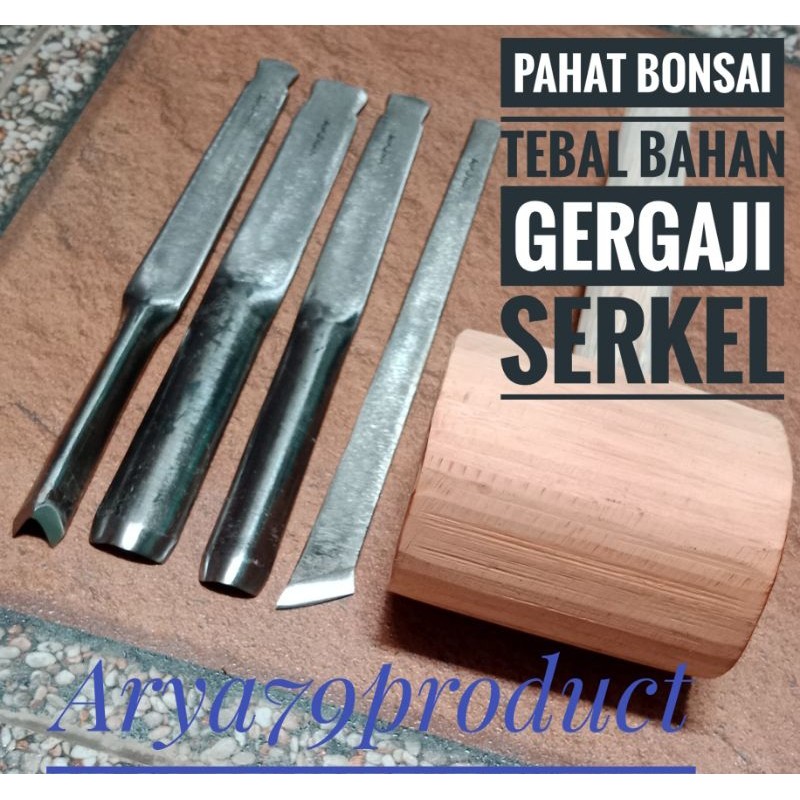 Pahat bonsai atau pahat ukir tebal bahan gergaji serkel tebal isi 4 pcs plus ganden kayu Terbaik