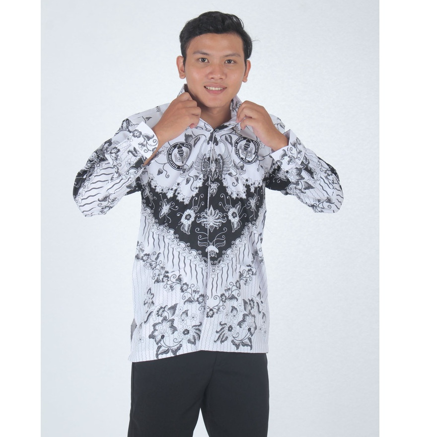 W Store - Baju  Pria Lengan Panjang Full Furing  Hitam Putih