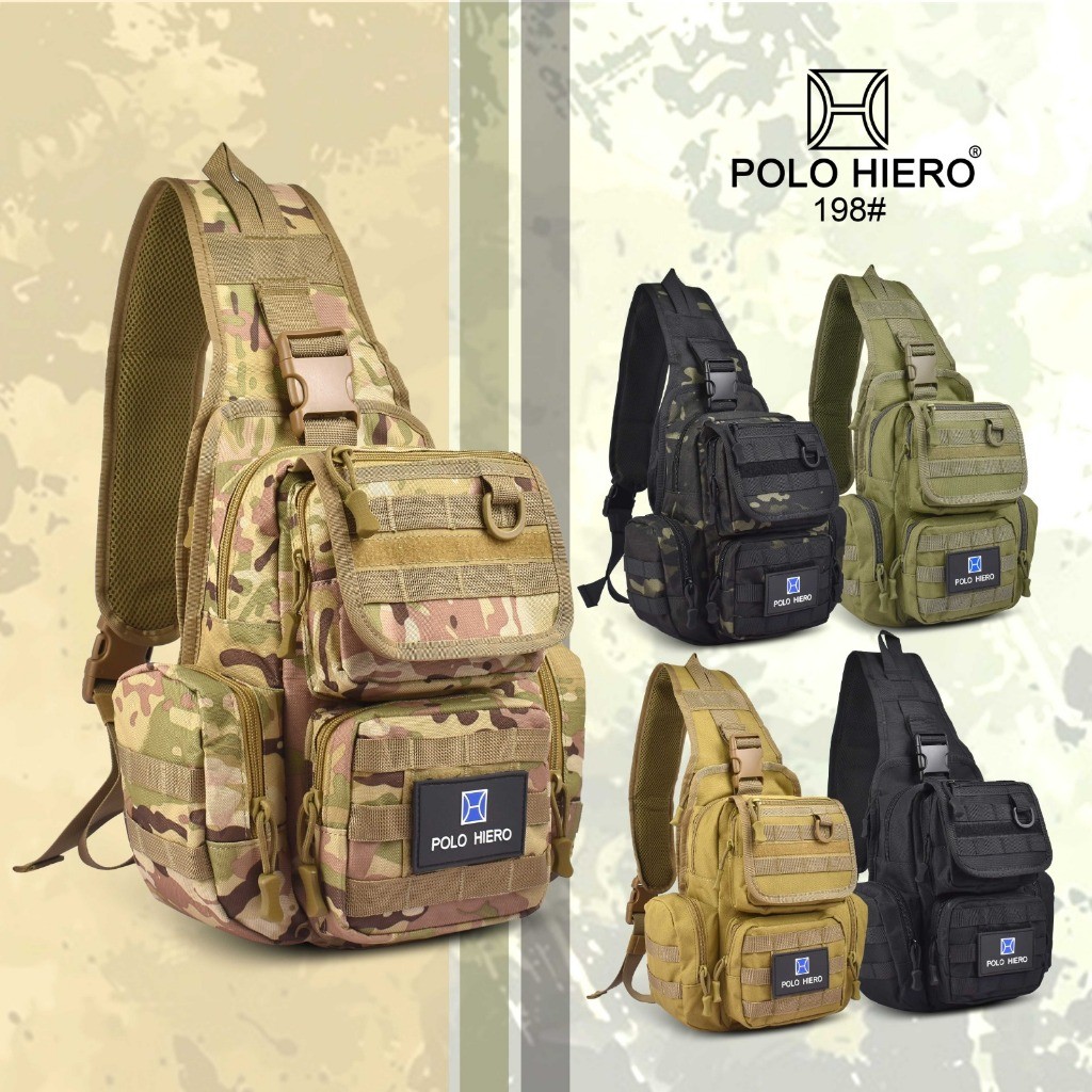 Bagshops-Tas Selempang Army Polo Hiero 198 Tas Slingbag Pria Tas Hiking Outdoor-Tas Backpack Army