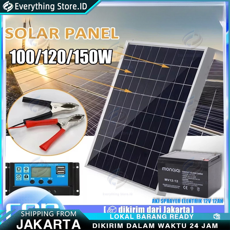 60W-150W Panel Surya Solar Panel + Aki sprayer elektrik 12V12Ah Mono Panel Kristal Mono Panel Surya 