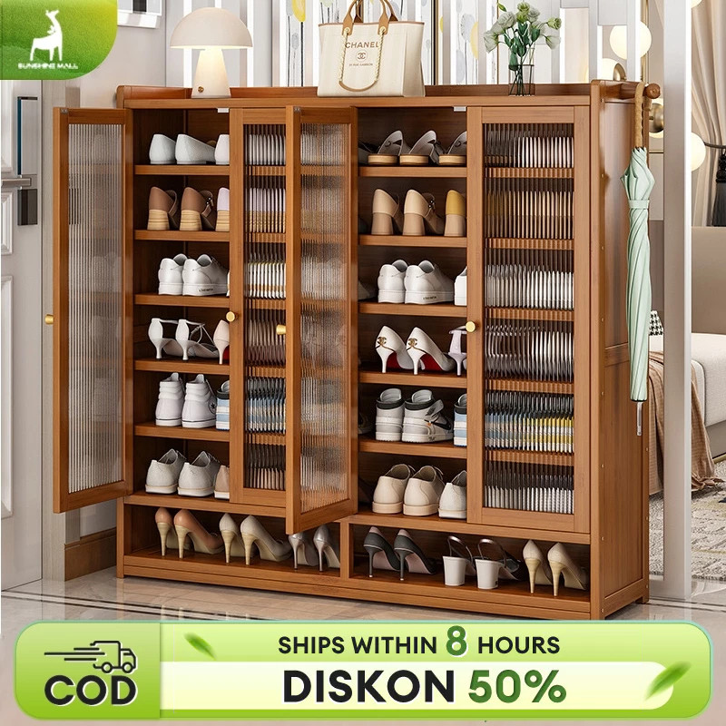 COZYLIVING Lemari Sepatu Aesthetic Rak Sepatu Kayu Kotak Rak Sepatu Susun Tertutup Lemari Sepatu Est
