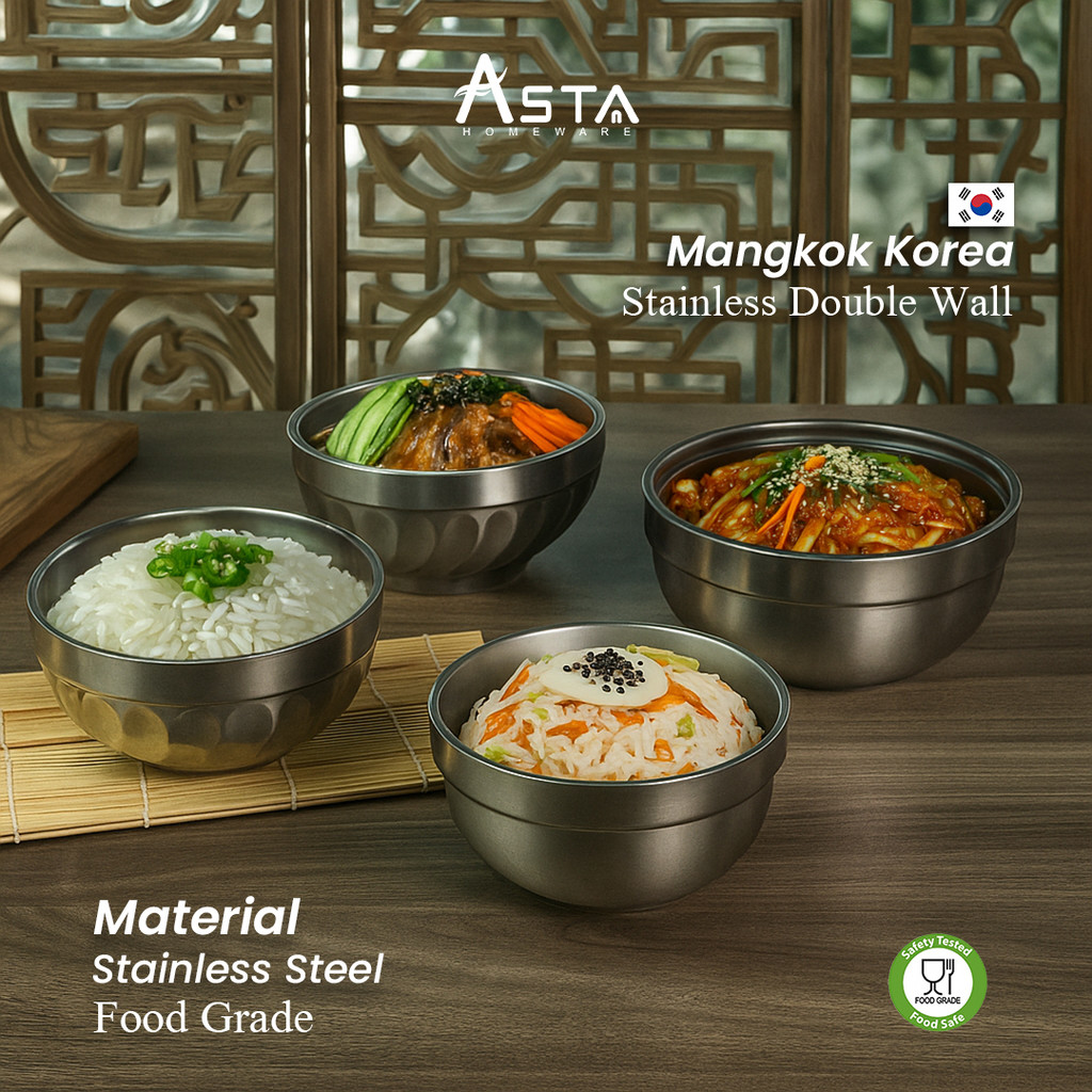 Mangkok Nasi Korea Stainless Steel Double Layer | Mangkok Sup Korea Tebal Anti Panas