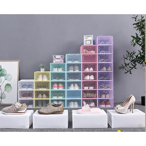 Kotak Sepatu Lipat uk besar Transparan Tebal Shoes Storage Box Organizer Rak Sepatu Plastik Susun/ K