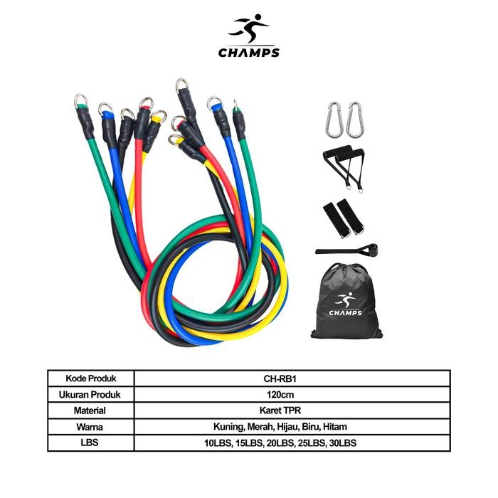 CHAMPS Resistance Band Tali Pembantu Fitness 11 in 1 Band CH-RB 1 - TALI 11 IN 1