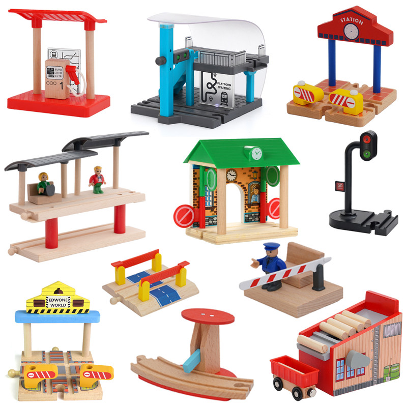 Wooden Train Track Accessories Roadblocks Station Scene Educational Toy For Kids Compatible with Tho
