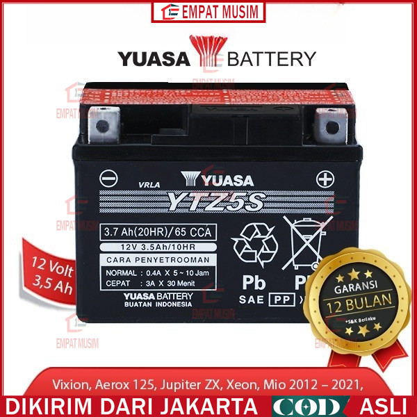 Yuasa Aki Motor YTZ5-S MF 100% ORIGINAL Aki Motor Honda Beat, Vario 110 Supra X 125 Kharisma YUASA Y