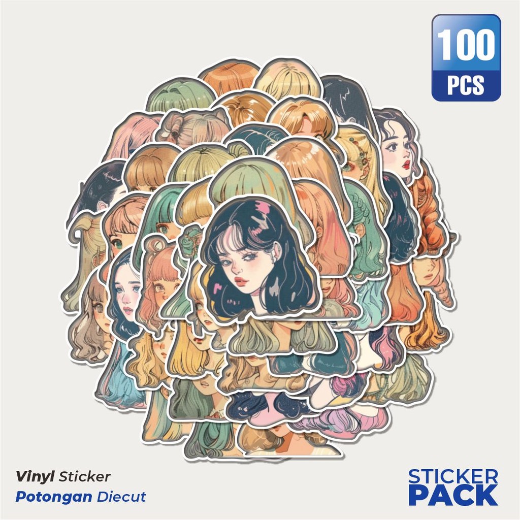 MURAH 100 PCS Stiker RTR1 - Classic Retro Girl V1 Waterproof Aesthetic- Untuk Laptop, Motor, dan Hel
