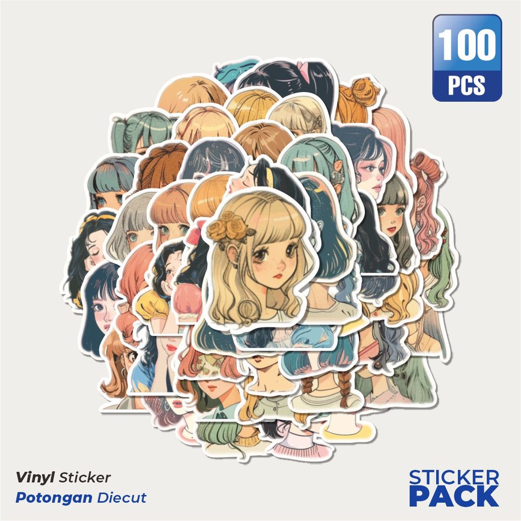 MURAH 100 PCS Stiker RTR2 - Classic Retro Girl V2 Waterproof Aesthetic- Untuk Laptop, Motor, dan Hel