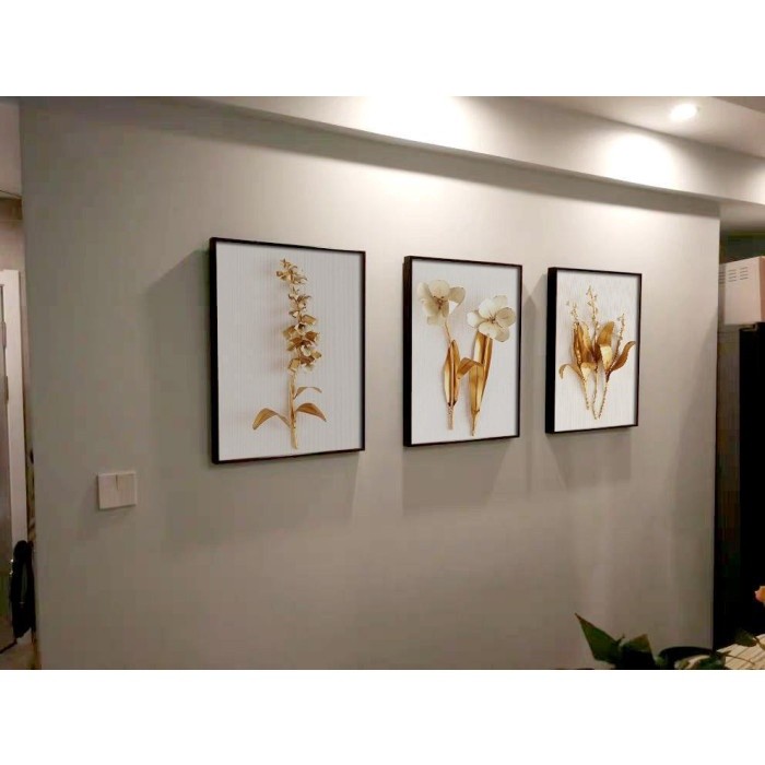 Lukisan Bunga efek 3D Frame Emas Kanvas - Flower Painting 3D Gold Frame