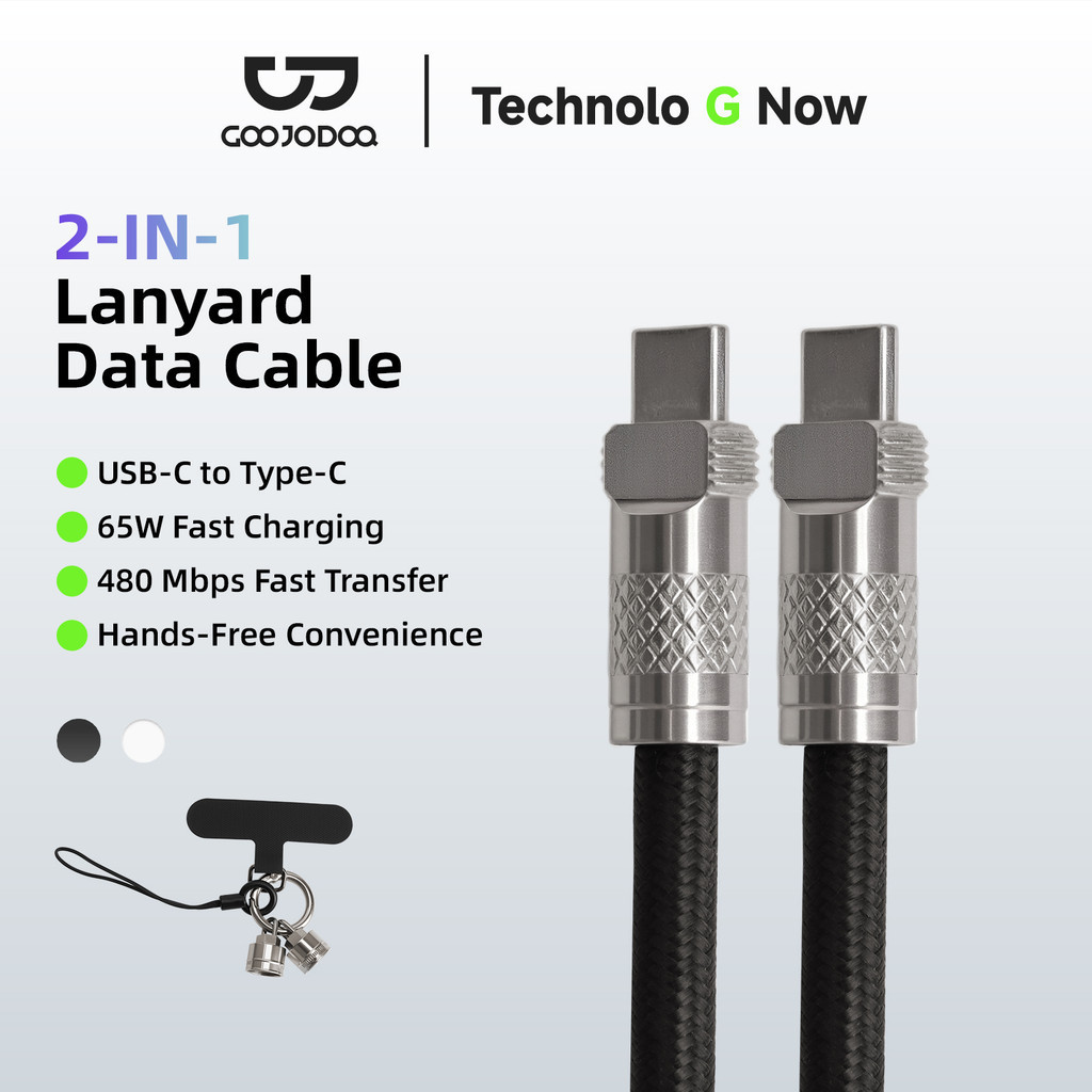 GOOJODOQ USB-C 2-in-1 Lanyard Fast Charging Cable 65W Fast Charging High-speed Transmission Universa