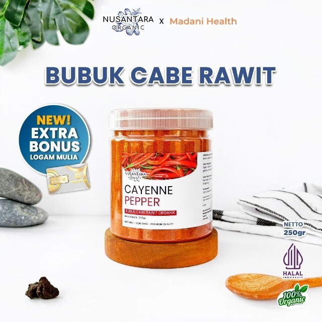 Nusantara Organic Bubuk Cabe Rawit Cayenne Pepper Powder Cabai Organik Murni Bumbu Masak 250gr Madan